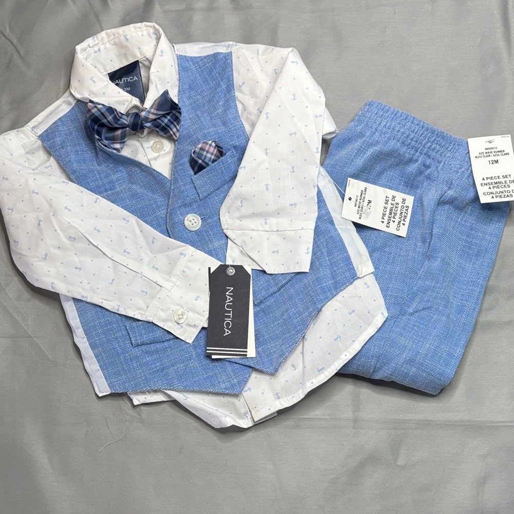 Nautica Light Blue Baby Boy Dress Vest Set with Bow Tie